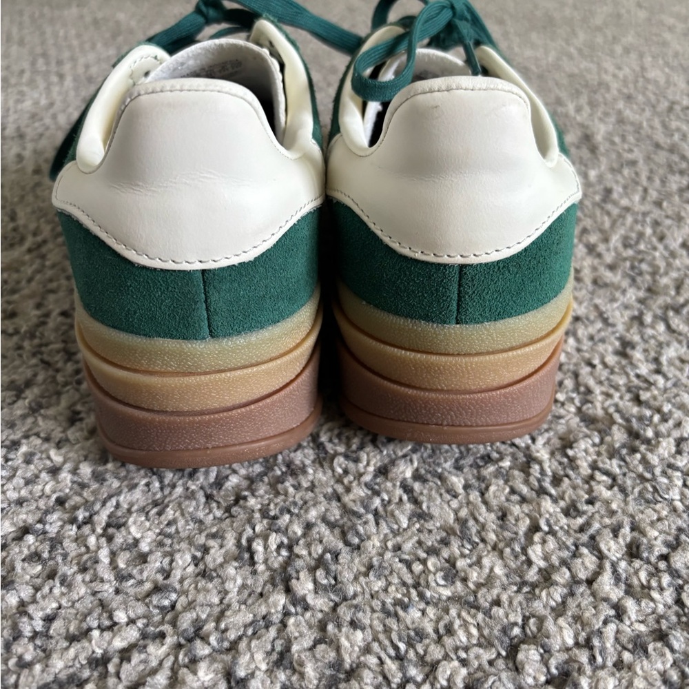 adidas Gazelle Platform Sneakers in Green and Cream with Brown Sole - Picture 5 of 7